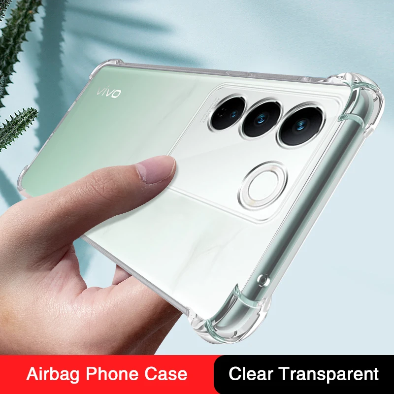Funda de silicona Airbag para VIVO V27 Pro V27E E VIVOV27 V27Pro 5G, protección de cámara de TPU transparente, cubierta Original a prueba de golpes