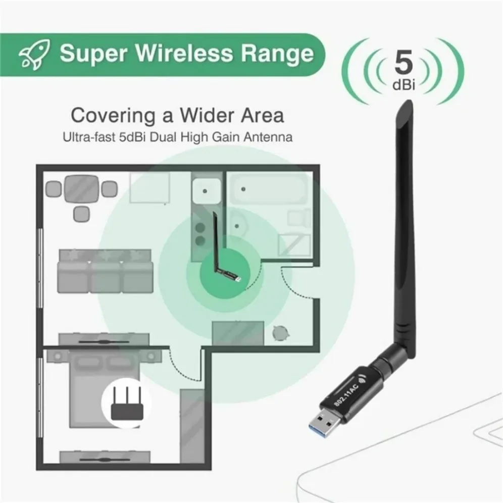 Adaptador WiFi USB de doble banda, tarjeta de red inalámbrica USB de 2,4 GHz y 5GHz con antena, receptor de tarjeta de red AC1200Mbps para PC y ordenador - imagen 4
