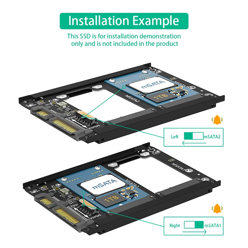 Con carcasa de Metal, carcasa de enchufe, adaptador mSATA a SATA, adaptador Riser mSATA SSD Dual mSATA SSD a tarjeta adaptadora SATA3.0 de 2,5 ", 6Gbps - imagen 3