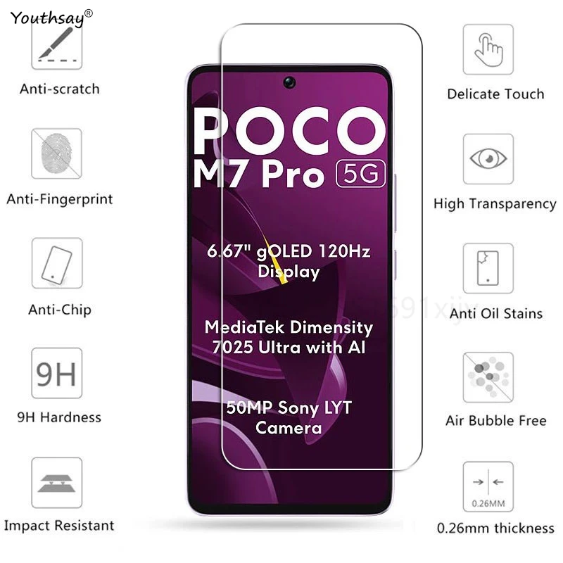 Vidrio 6 en 1 para Poco M7 Pro 5G vidrio templado Poco M7 Pro Protector de pantalla película protectora de lente de cámara de teléfono Poco M7 Pro - imagen 3