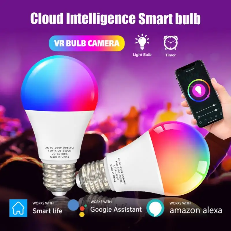 Bombilla inteligente TUYA de 15/9W, bombilla LED RGB E27 B22 con WiFi, para Alexa, Google Home, Yandex, Alice, 100-240V, regulable, Control por voz