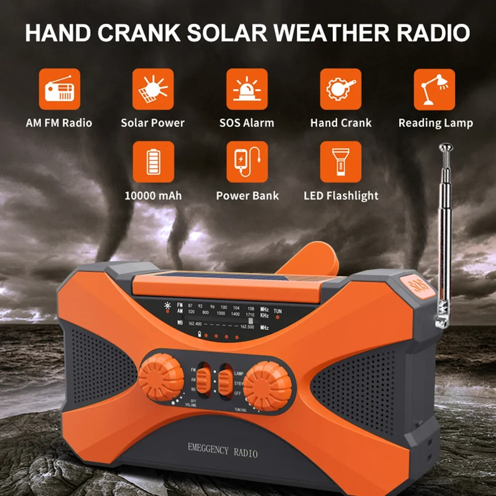 Linterna de emergencia antorcha 10000mAh banco de energía Radio recargable manivela Solar USB AM/FM/NOAA Radios meteorológicas hogar al aire libre - imagen 4