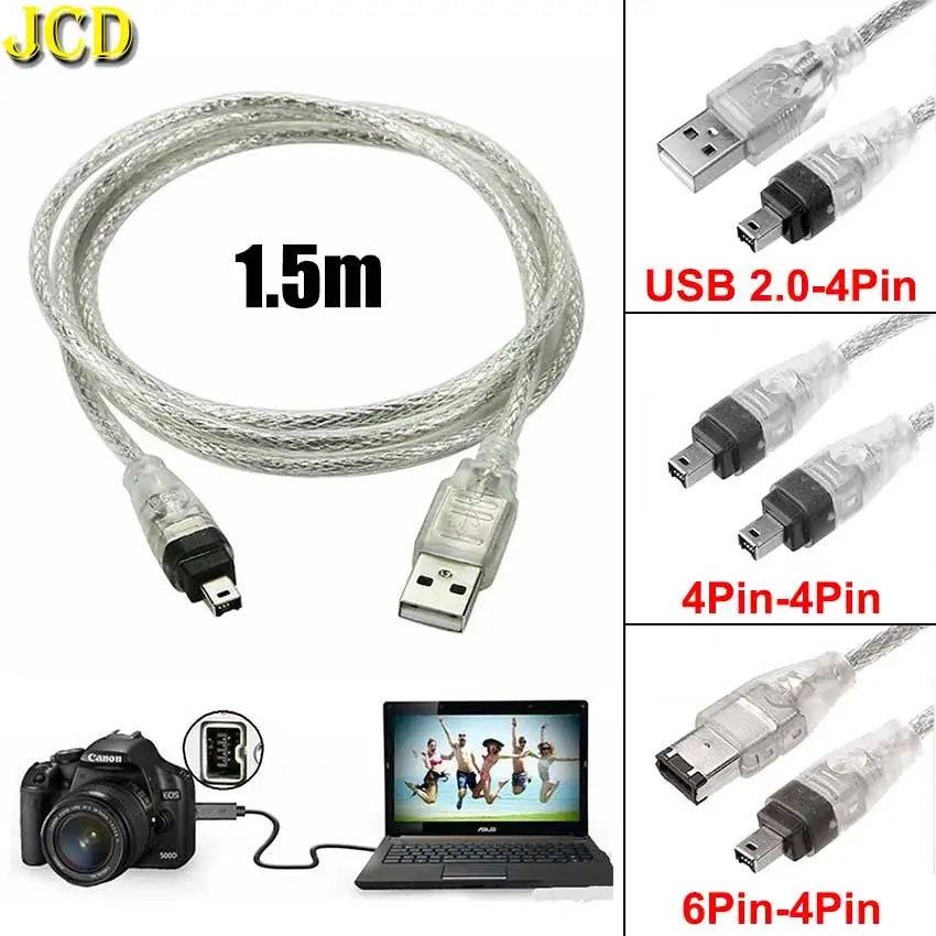 JCD para 1394 Firewire USB 4P 6P a 4 pines IEEE 1394 Cable de conexión para videocámara MINI DV HDV 1394 cámara Cable de datos de captura de vídeo