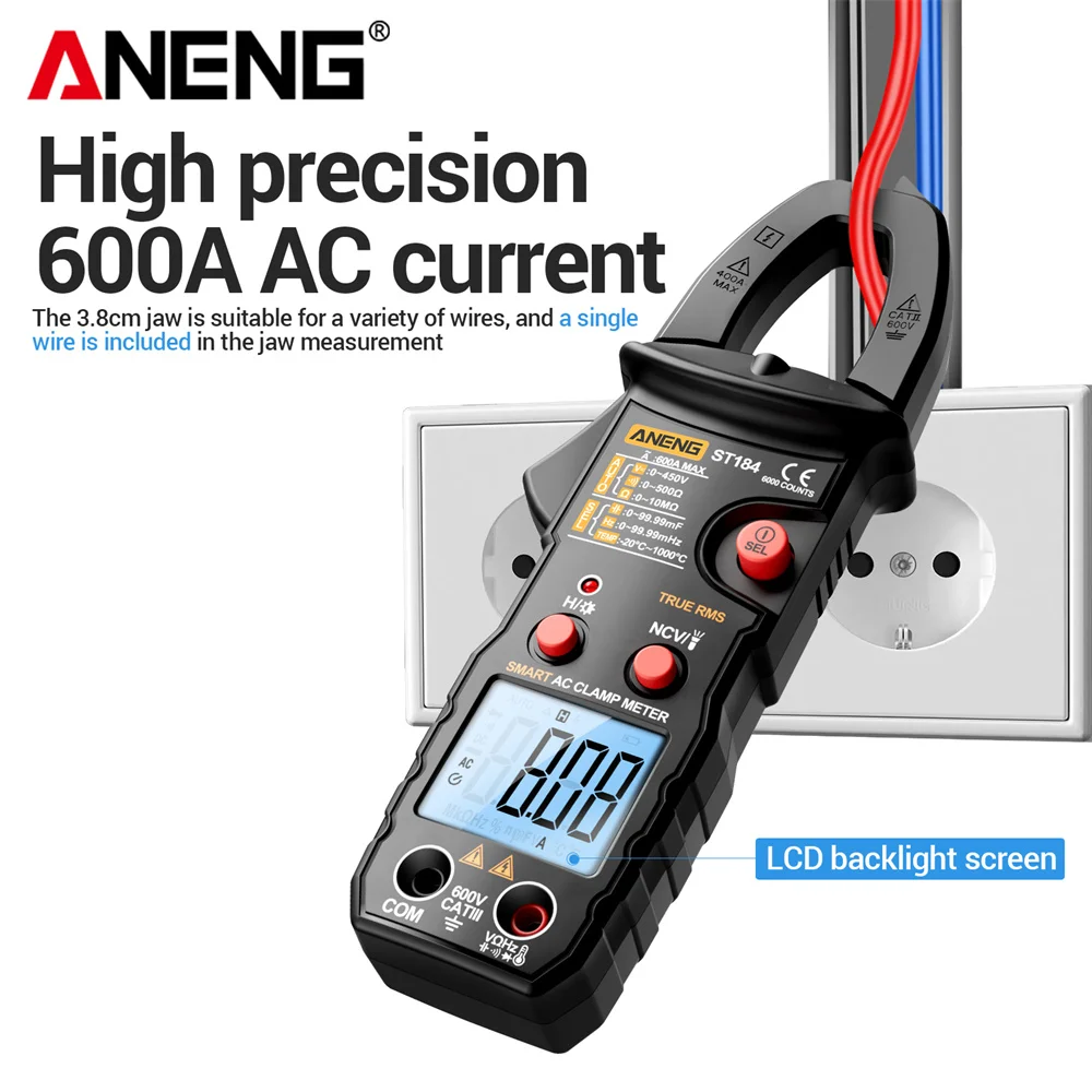 Multímetro de abrazadera ST184 + B15 0.1A 6000 probador de voltaje de abrazadera NCV 30-1000V medidor Detector de voltaje buscador de punto de interrupción de diagnóstico - imagen 3