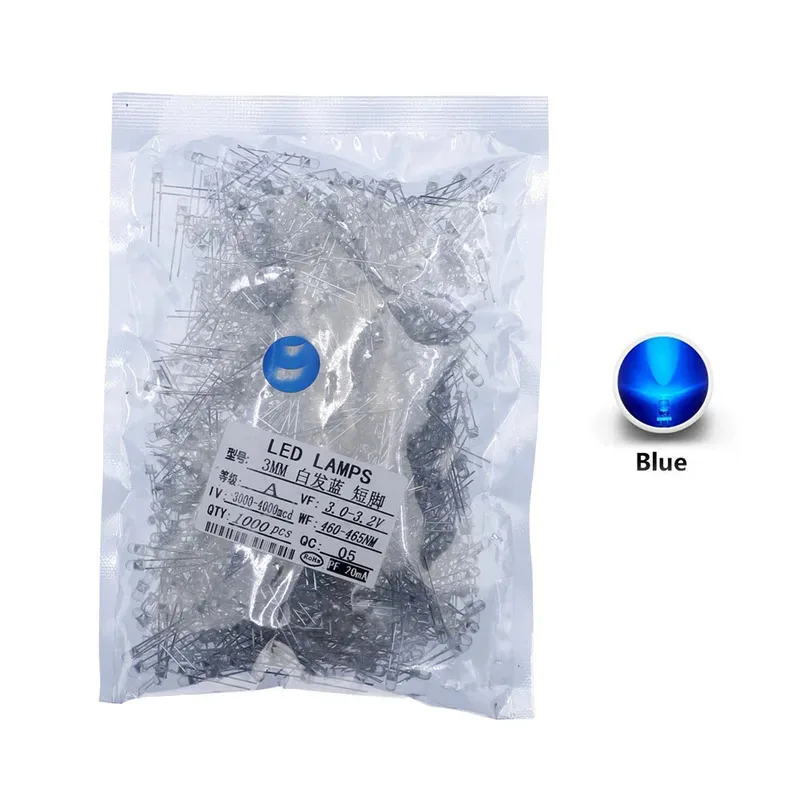 1000 unids/lote 3mm LED azul verde amarillo rojo blanco redondo LED diodo surtido kit set - imagen 4