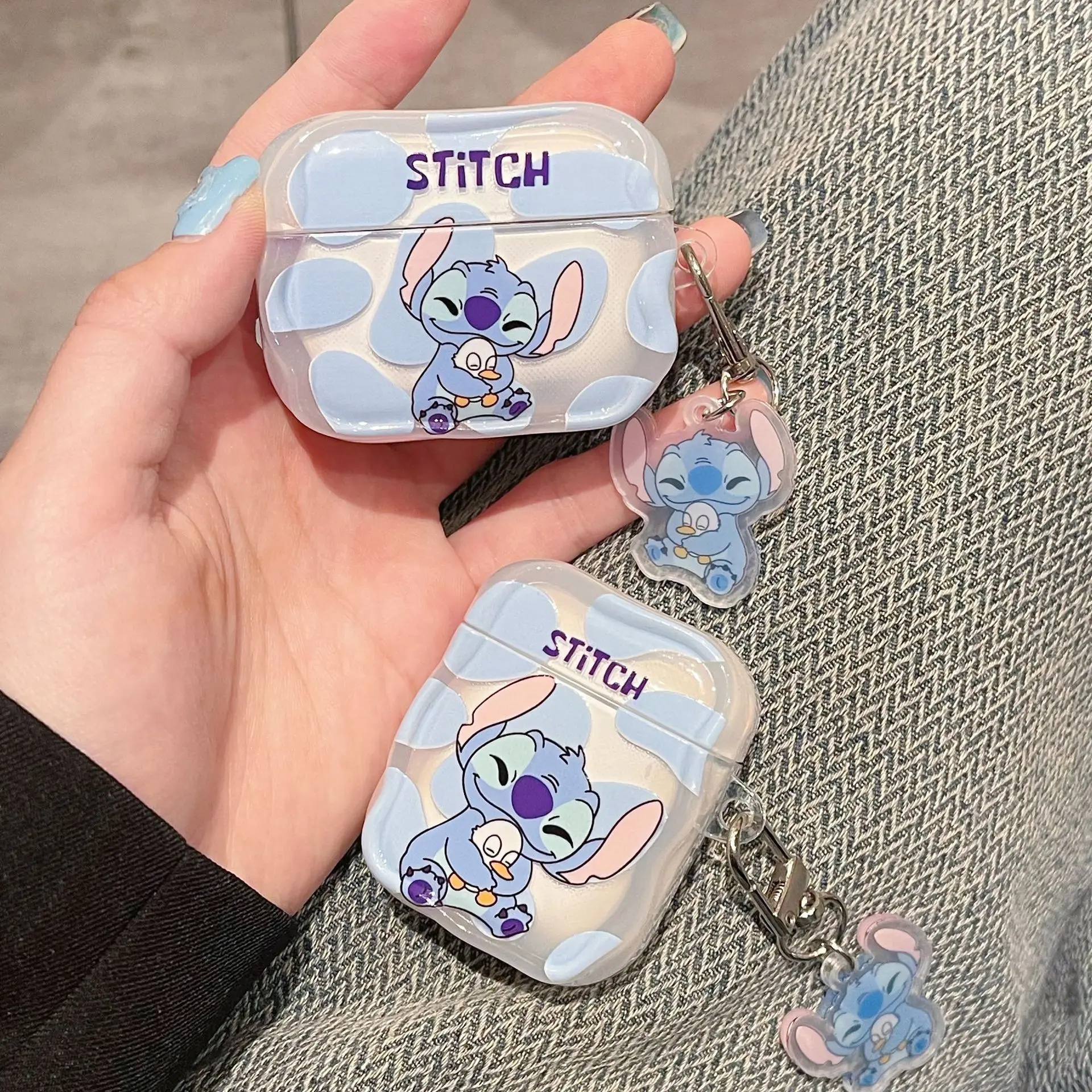 Funda de auriculares de punto de dibujos animados para Apple Airpods 4 3 Pro 2 1 funda protectora de auriculares inalámbricos con Bluetooth con el mismo llavero - imagen 4