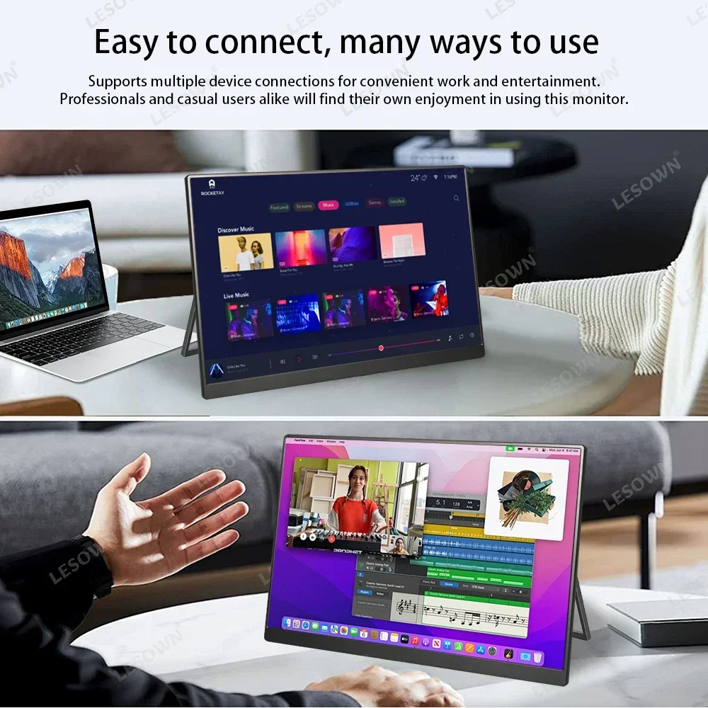 LESOWN Monitor portátil para juegos 120Hz 16 pulgadas USB C 2560x1600 pantalla externa ultradelgada con altavoces segunda pantalla para ordenador portátil - imagen 4