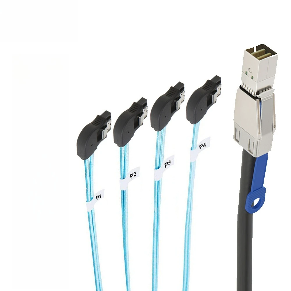 Mini SAS HD SFF-8644 a 4 SATA de curva derecha, cable de datos externo de servidor 12 Gbps de longitud opcional 0,5 M 1M 2M 3M - imagen 3