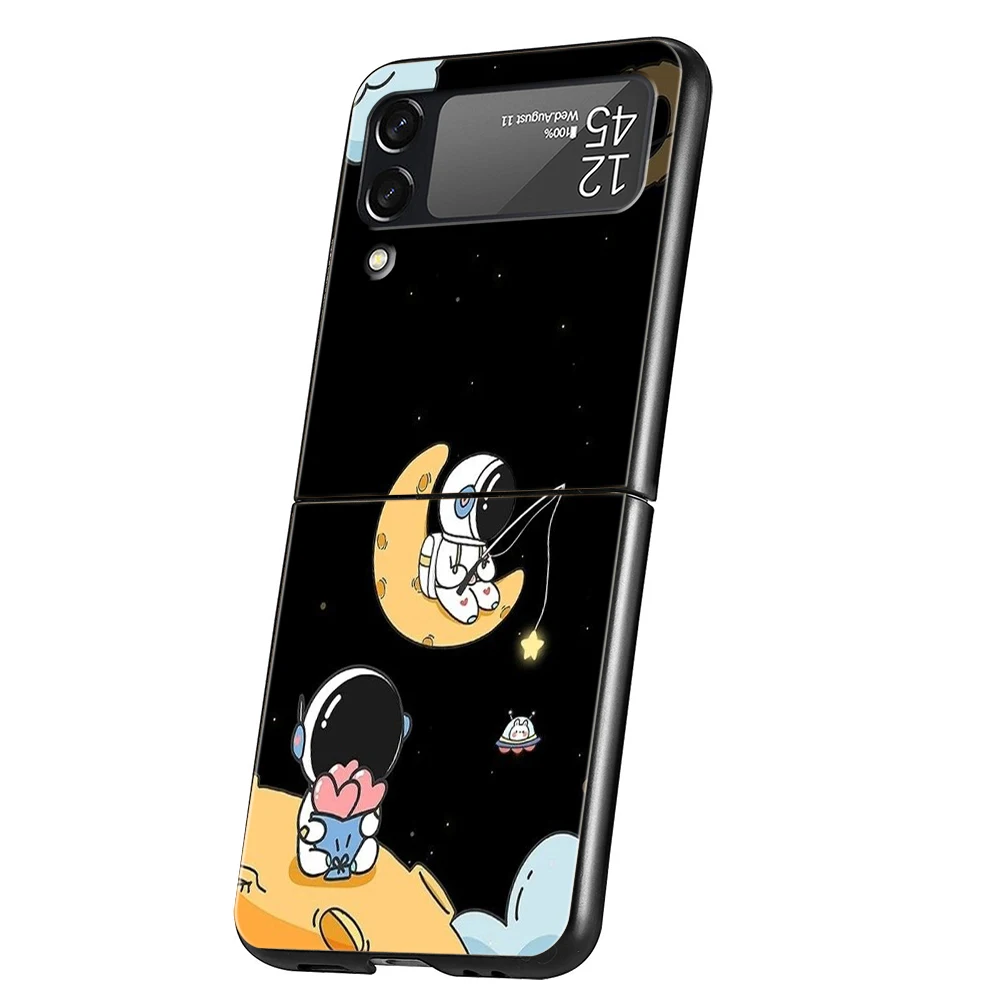 Preciosa funda de teléfono de astronauta para Samsung Galaxy Z Flip 3 4 5 6 7 PC plegable negro duro para Samsung Z Flip3 Flip4 Flip5 - imagen 3
