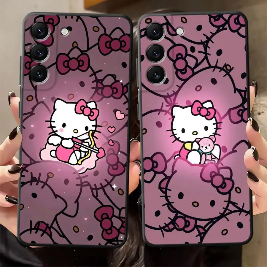 Funda de teléfono suave negra para Samsung Galaxy A17 A70 A06 A50 A30 A15 A20 A13 A05 A40 A16 A04 A10 A12 Hello Kitty