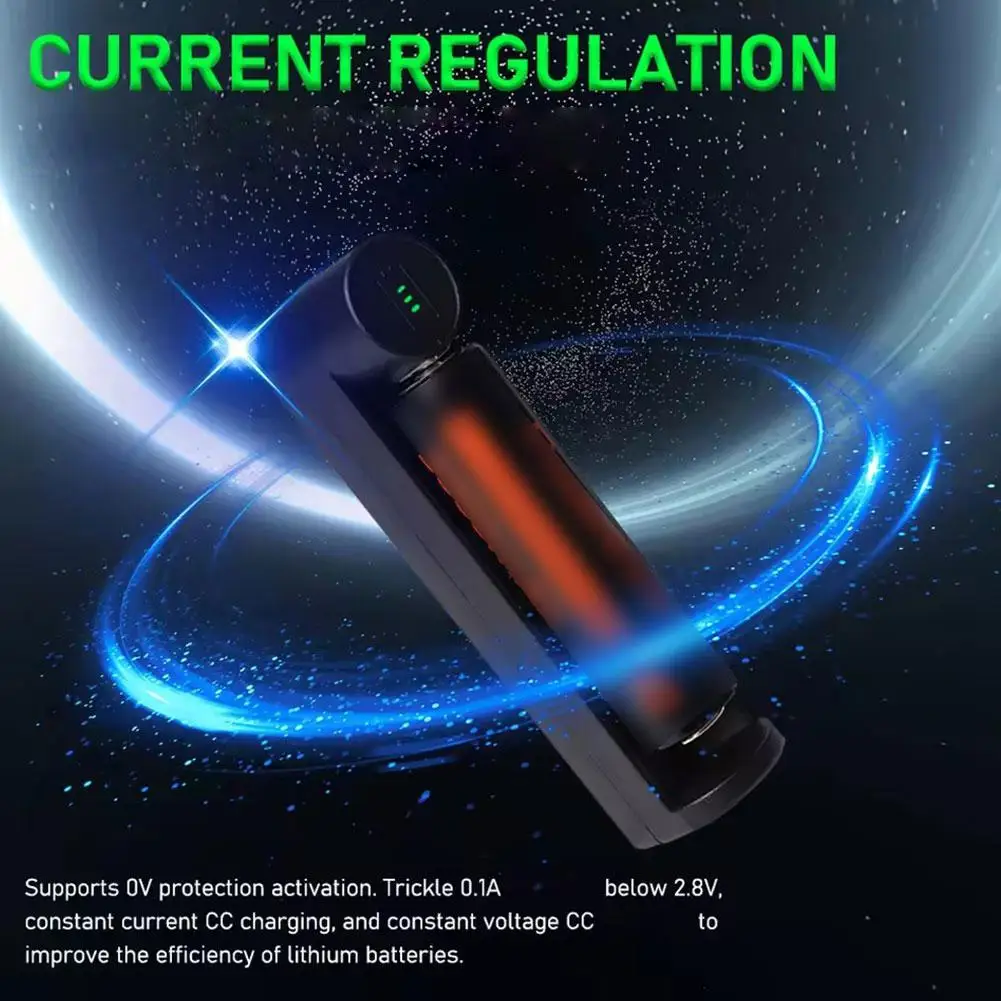 Cargador de batería de iones de litio de un solo ranura para 21700 26650 18650 16340 baterías 4,2 V cargador USB J5Q7