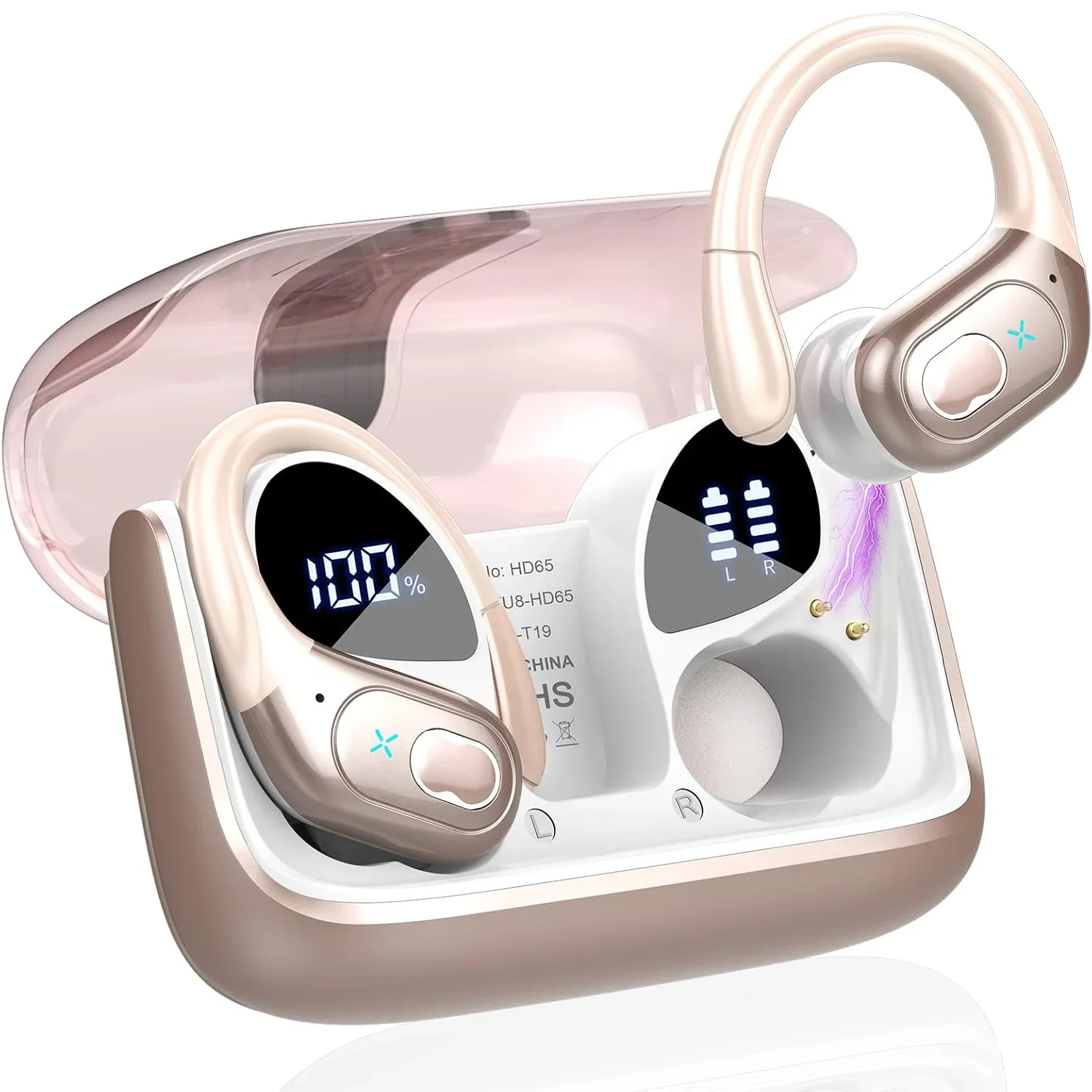 Auriculares inalámbricos verdaderos con diseño de gancho para la oreja deportivo IPX7, resistentes al agua, con sonido estéreo HiFi, Bluetooth, con micrófono TWS para correr y gimnasio - imagen 2