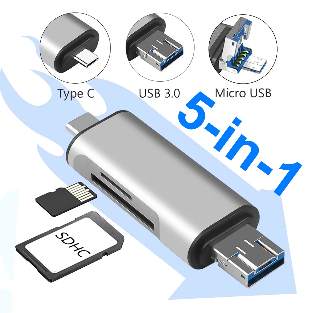 Lector de tarjetas USB 3,0 Micro USB tipo C, transmisión de alta velocidad, adaptador OTG, memoria SD TF, lector de tarjetas SD para tabletas, teléfono portátil
