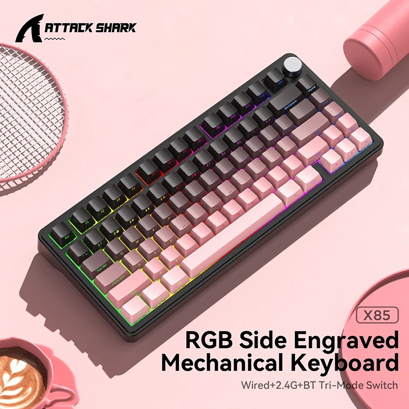 Teclado mecánico Attack Shark X85 RGB, 3 modos, inalámbrico, Bluetooth, teclas laterales intercambiables en caliente, retroiluminación para juegos, perilla de aluminio - imagen 2