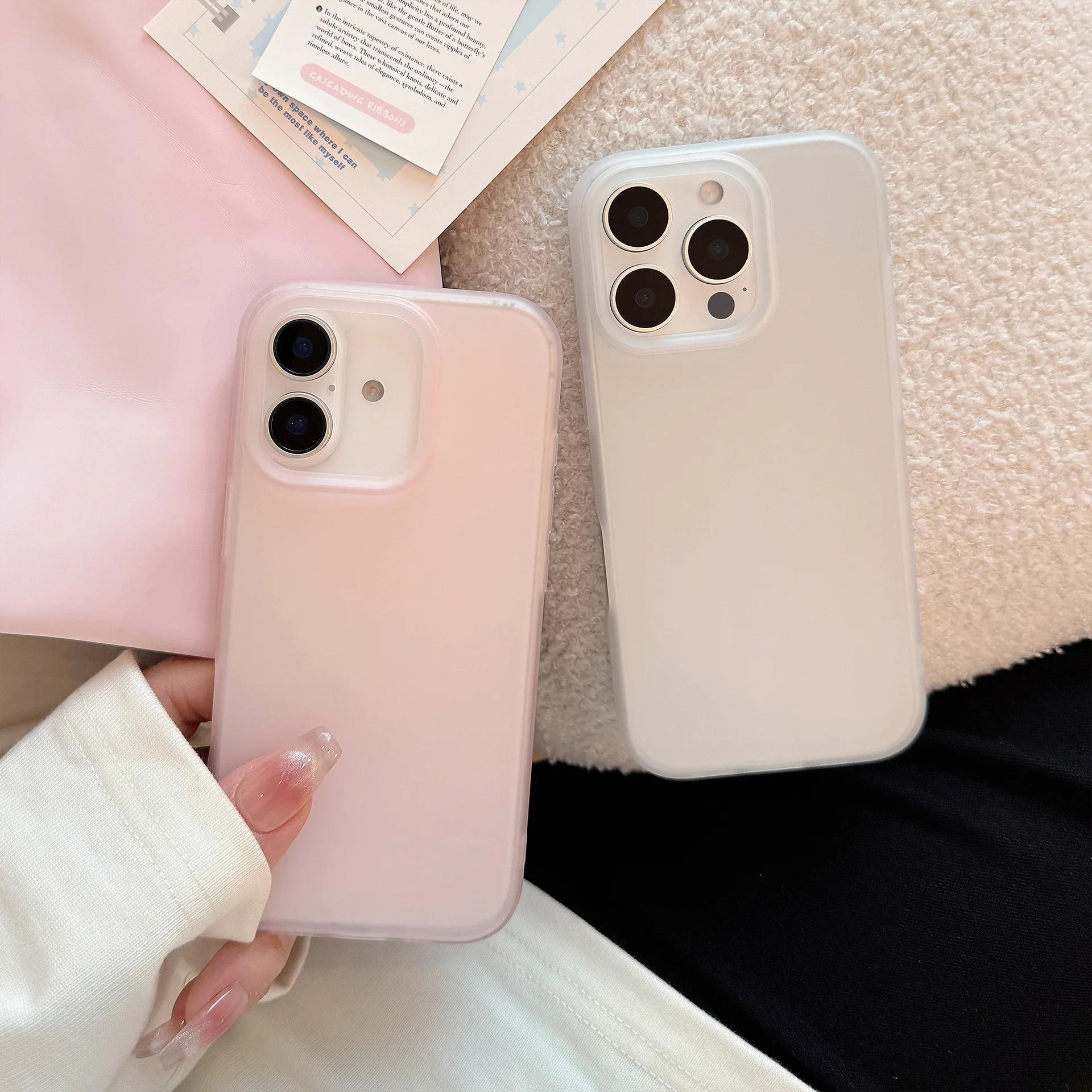 Funda de teléfono blanca y rosa transparente para iPhone 16 Pro Max Plus, 15, 14, 13, 12, 11, Mini mate, a prueba de golpes, transparente para niñas - imagen 2