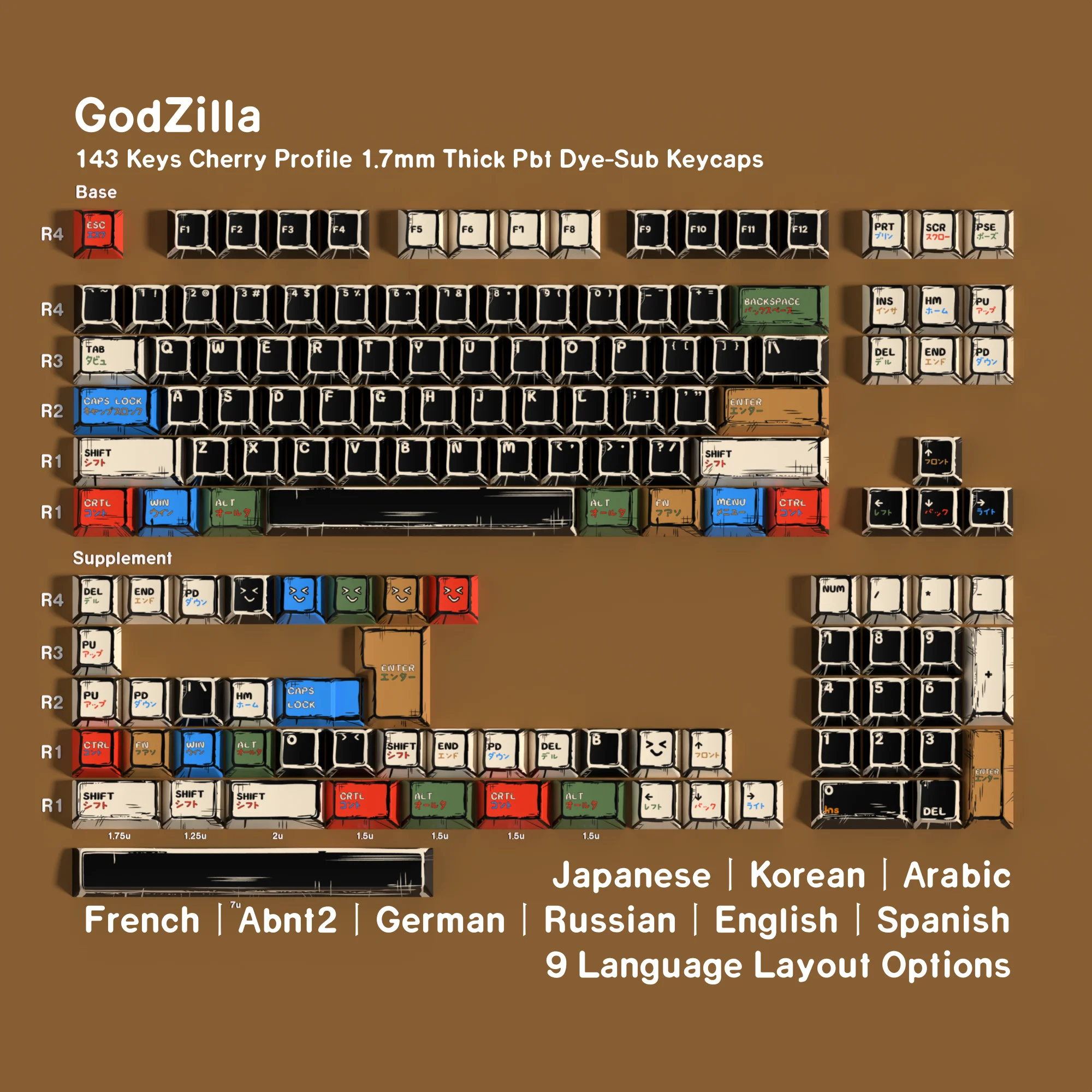 Monster Anime Keycaps dibujos animados 143 teclas PBT Keycap Cherry Keycaps Japón Key Cap tinte-sub tapas de teclado mecánico para 64/68/71/108 - imagen 2