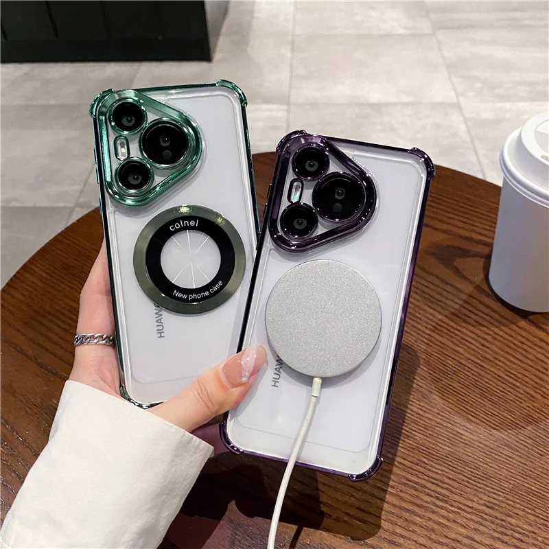 Funda de teléfono de carga inalámbrica Magsafe de lujo para Huawei Pura 70 Ultra P50 P40 P30 Pura70 Pro Plus cubierta de parachoques transparente - imagen 4