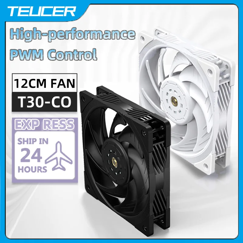 TEUCER T30-CO ventilador de caja de PC de grado Industrial de 12CM 4PIN PWM ventilador de sistema de refrigeración de caja de ordenador 600-2500RPM enfriador de alto rendimiento
