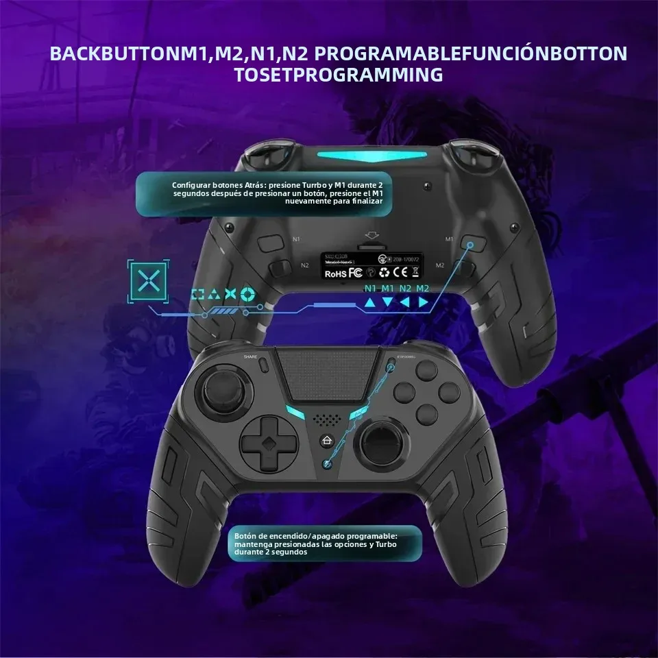 Controlador inalámbrico GAMINJA, mando Bluetooth de doble vibración con función Turbo programable para consola PS4, Joystick de PC - imagen 3