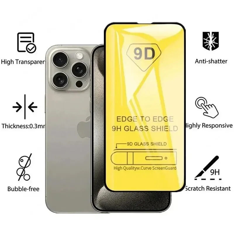 5 uds 9D vidrio Protector para iPhone 15 13 12 11 14 Pro Max Mini 8 Plus Protector de pantalla para iPhone 16 XS MAX XR X vidrio templado - imagen 3