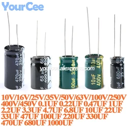 20 piezas/5 piezas condensador electrolítico de aluminio capacitancia DIP 0,1 UF 0,47 UF 1 UF 10 UF 47 UF 100 UF 220 UF 330 UF 470 UF 680 UF 1000 UF