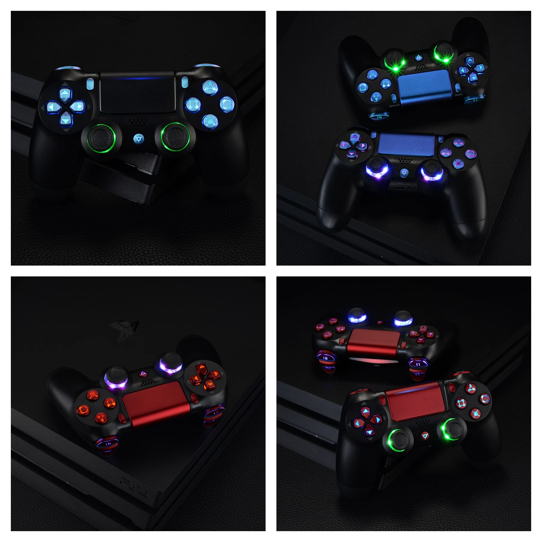 EXtremeRate-Thumbstick Luminated d-pad, botones faciales de gatillo, DTFS (DTF 2,0), Kit LED para controlador ps4 Slim Pro, multicolor - imagen 5