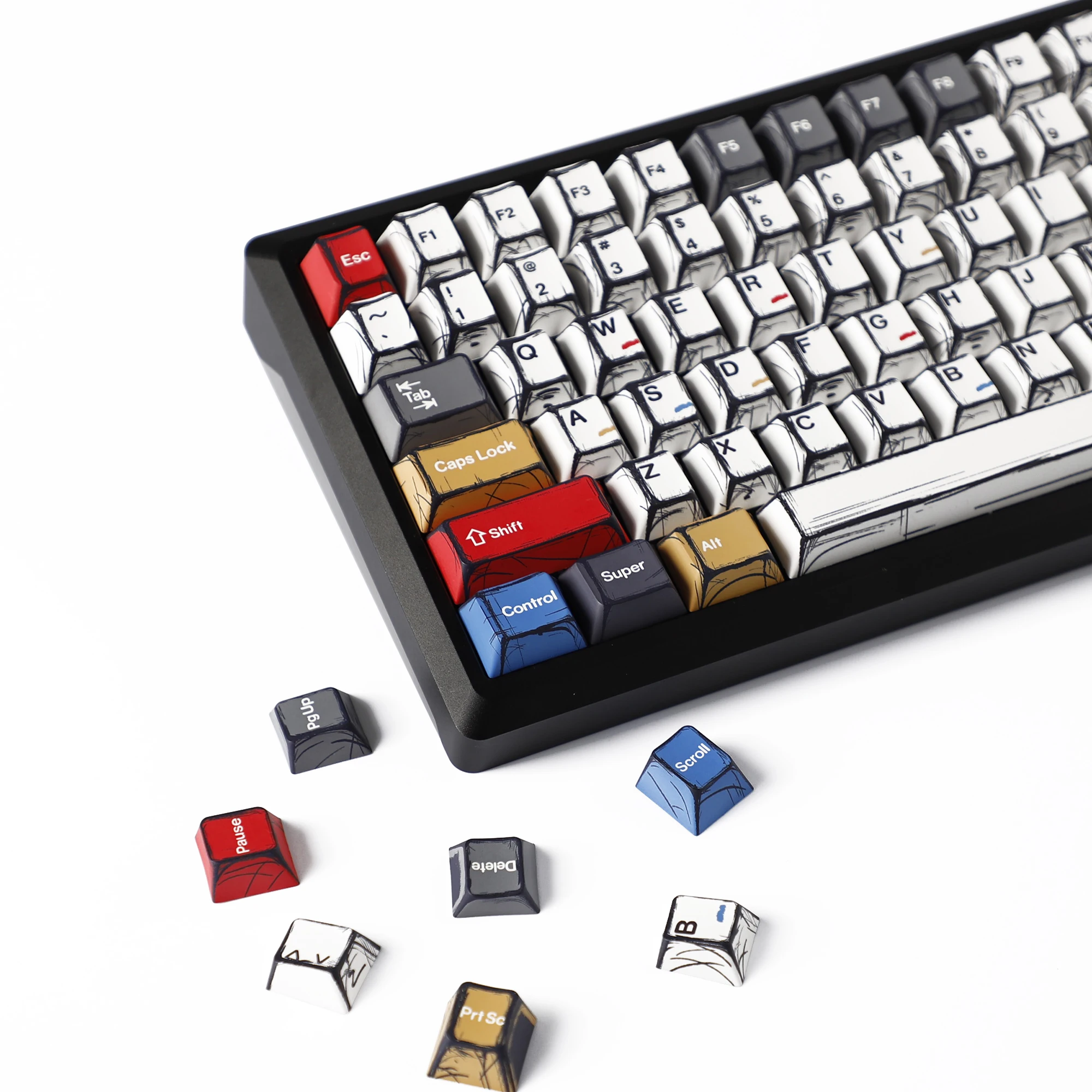 Teclas de estilo Manga Retro de cómic de Anime, 136 teclas, tinte Sub, impresión superior, perfil de cereza PBT, adecuado para interruptores MX, Teclado mecánico - imagen 3