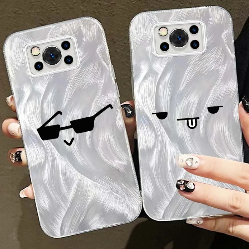 Funda con logotipo de línea divertida para Xiaomi Poco X3 X5 X6 X7 M3 M4 M5S M6 F5 F3 C65 C55 C75 Pro NFC textura de pluma funda de teléfono