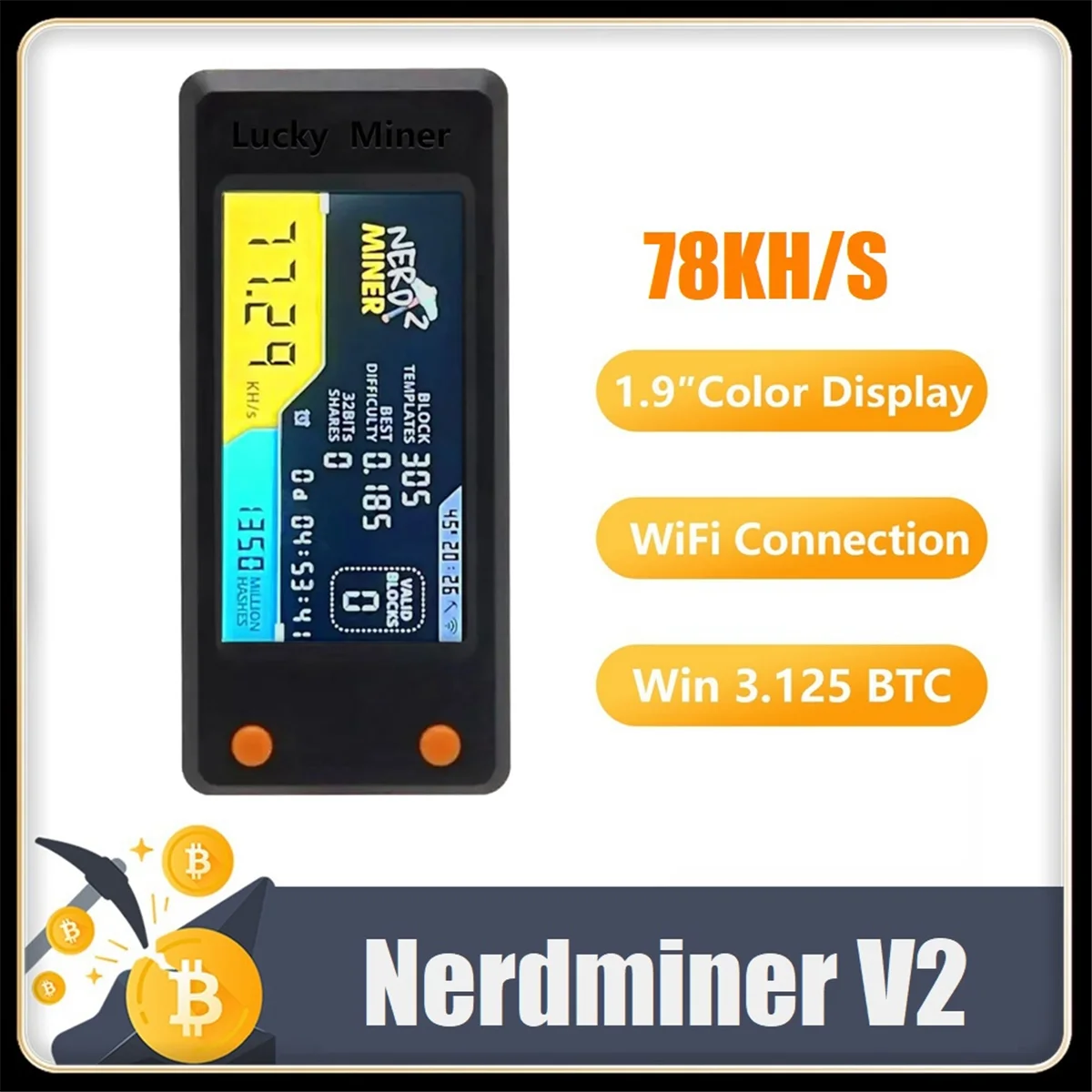 SuperDeals Nerdminer V2 78KH/S BTC minero de lotería individual con pantalla LCD Bitcoin BTC Crypto Miner ASIC minero silencioso - imagen 4