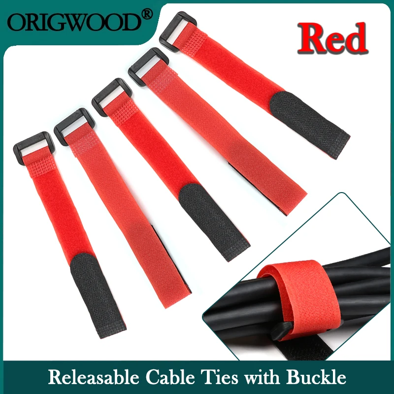Bridas para cables rojas, autoadhesivas reutilizables de nailon, correa de 20mm de ancho, hebilla inversa, organizador de cables, cierre de paquete de bucle de gancho