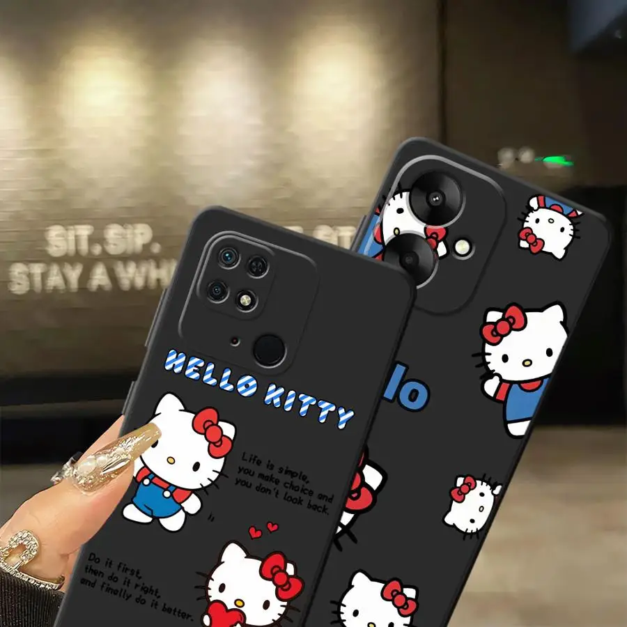 Funda de teléfono suave negra para Xiaomi Redmi A3 13C K40 K80 Pro A1 A2 Plus 12C 10 A5 14C 9 A4 moda Hello Kitty dibujos animados - imagen 2