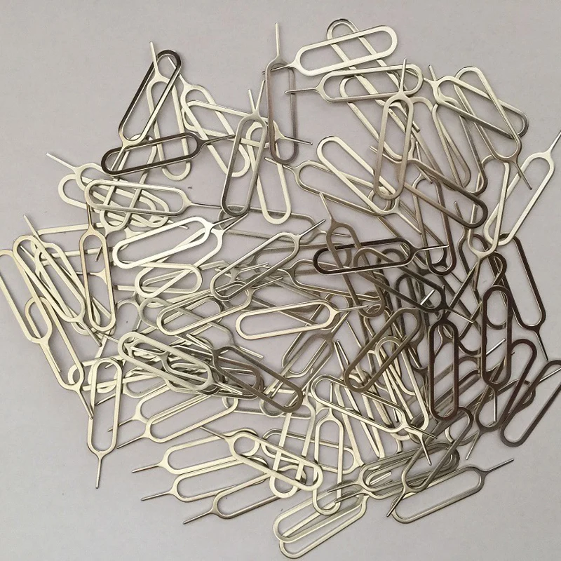 100/100OPCS pines de aguja de extracción de tarjeta SIM palanca expulsión bandeja de tarjeta Sim Pin abierto para IPhone Samsung Xiaomi Redmi herramienta de tarjeta Micro Sd