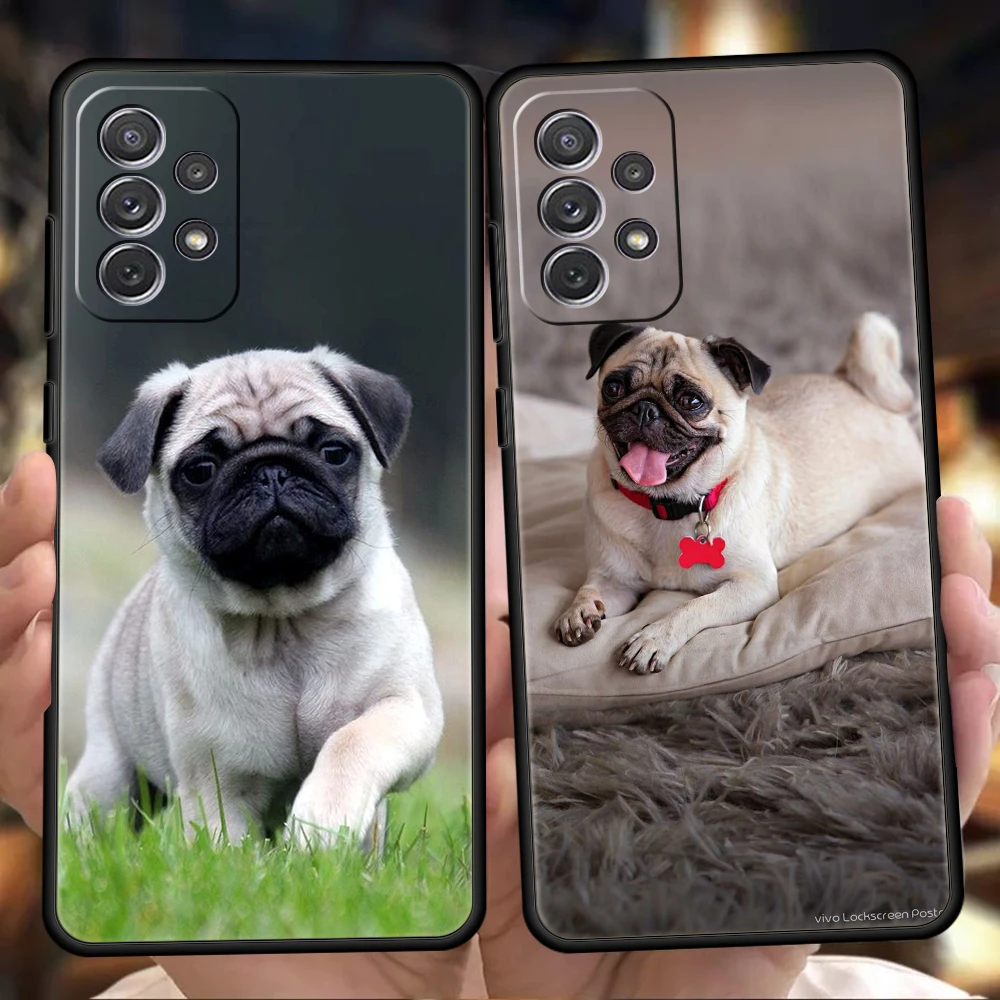 Funda de teléfono con diseño de perro Pug para Samsung Galaxy A15 A13 A35 A55 A51 A71 A41 A31 A21S A03S A05 A12 A23 A25 A33 A53 A73 5G
