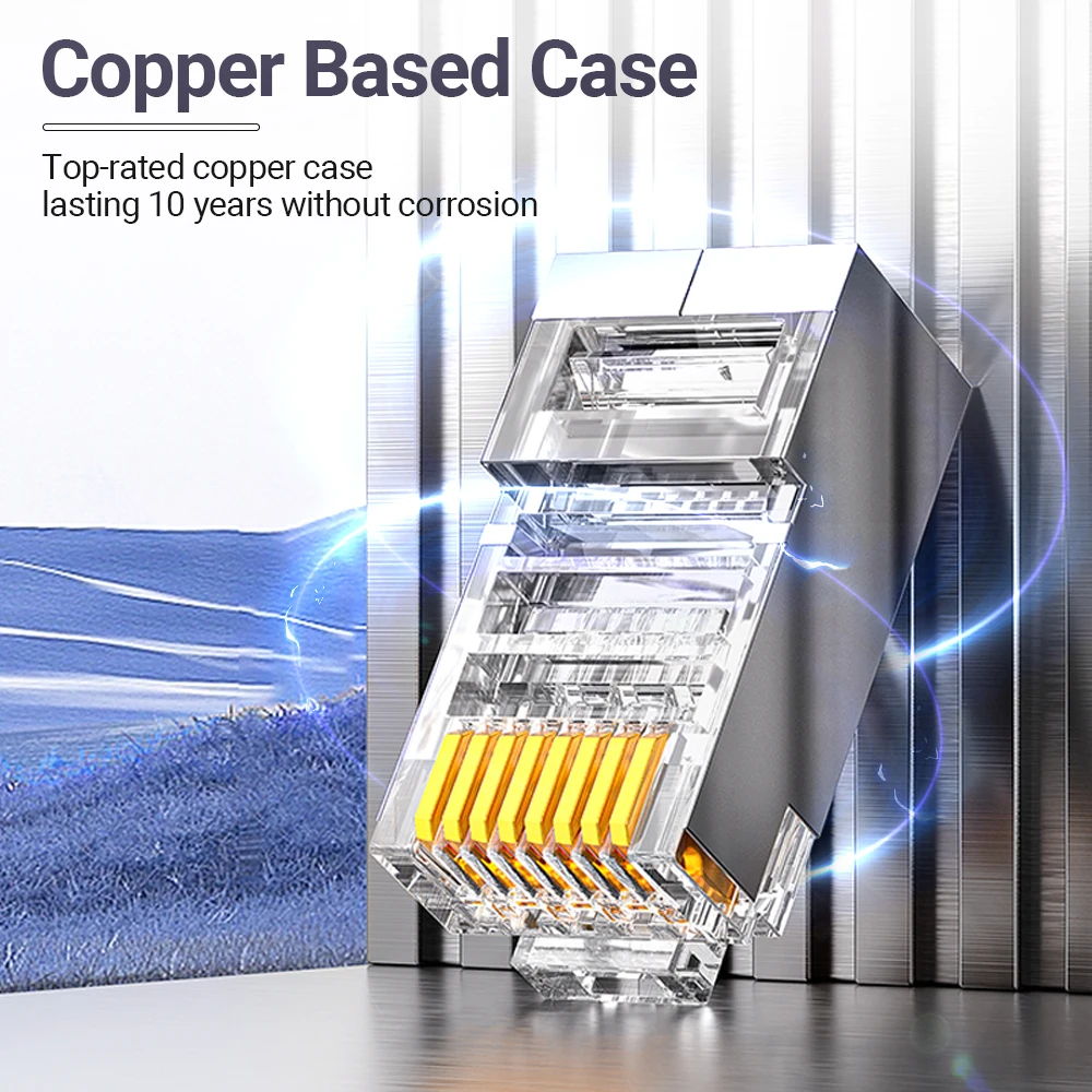 Conectores AMPCOM Pass Through STP RJ45, CAT6 CAT5E blindados 3/50μ Enchufes modulares 8P8C chapados en oro Extremo de engarzado para cable Ethernet - imagen 4