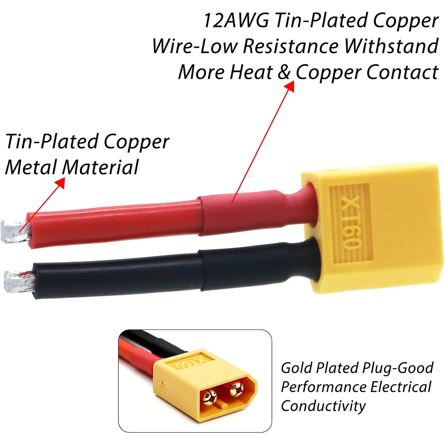 Cable conector XT60-5 pares hembra y macho con Cables de silicona 12AWG para conectores de batería Lipo RC Drone coche barco - imagen 4