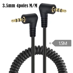 Cable espiral AUX 3,5 mm 90° TRS a TRRS - Audio estereo Macho/Hembra