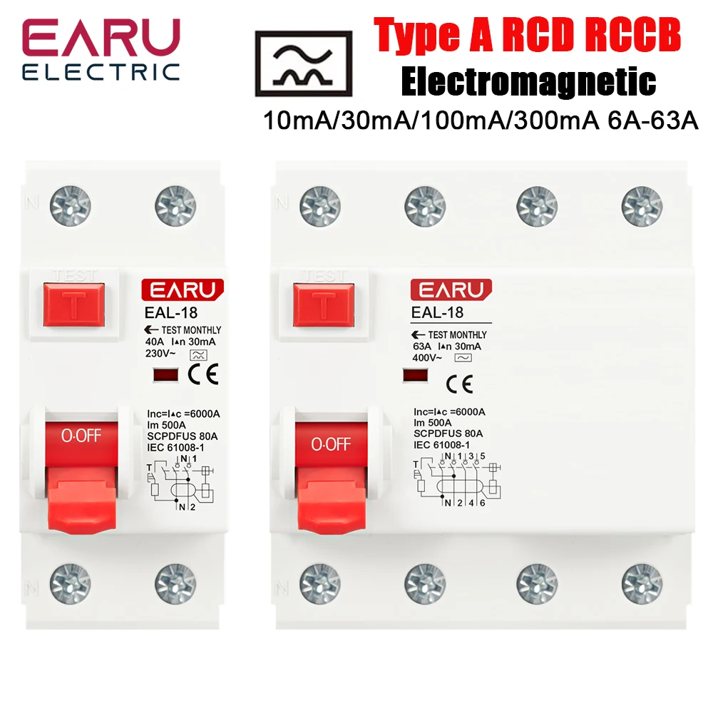 2P 4P 10/30/100/300mA tipo A RCCB RCD ELCB disyuntor de corriente Residual electromagnética interruptor diferencial interruptor de seguridad