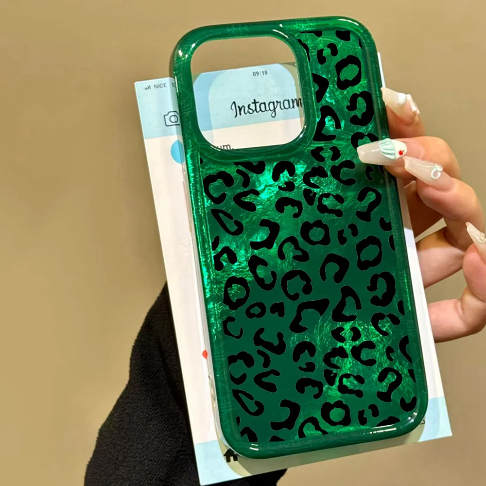Funda de teléfono INS con estampado de leopardo verde profundo para Samsung Galaxy S25 S24 S23 S22 S21 S20 FE Plus Ultra Shell funda de silicona TPU