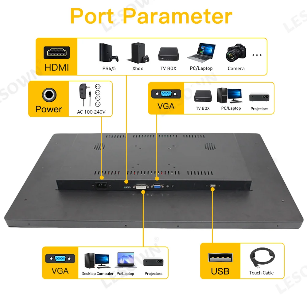 LESOWN 27 pulgadas 1080P IPS pantalla táctil capacitiva Monitor LCD VGA HDMI DVI USB pantalla Industrial integrada para montaje en pared de equipos - imagen 3