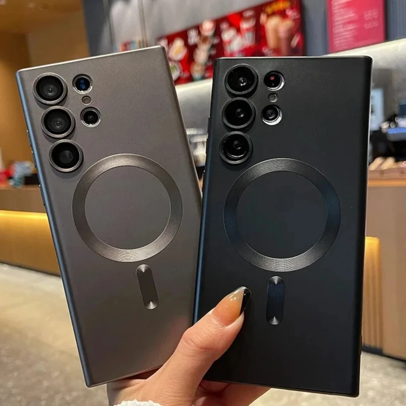 Para Magsafe fundas magnéticas de lujo para Samsung Galaxy S25 S24 Ultra S23 Plus S21 FE funda mate de carga inalámbrica con cubierta de lente - imagen 2