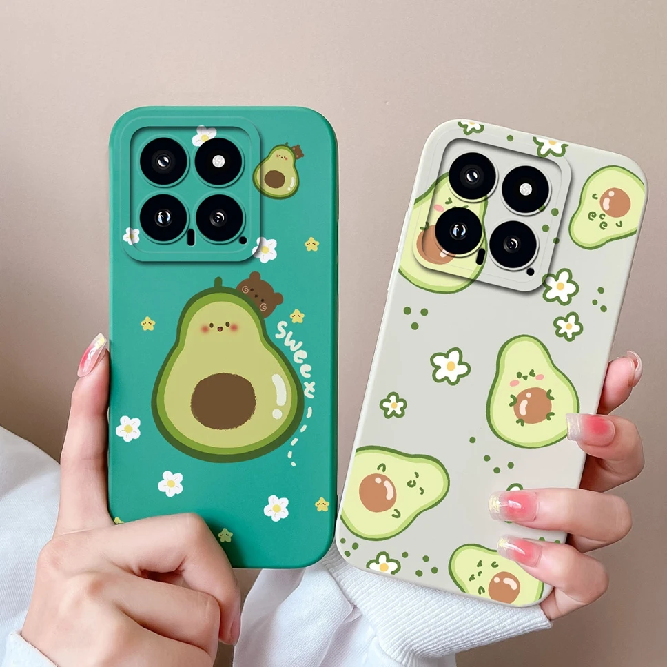 Funda de teléfono para Xiaomi 14 Pro 14Pro, silicona líquida, patrón de aguacate encantador, funda protectora para Xiaomi 14 Pro