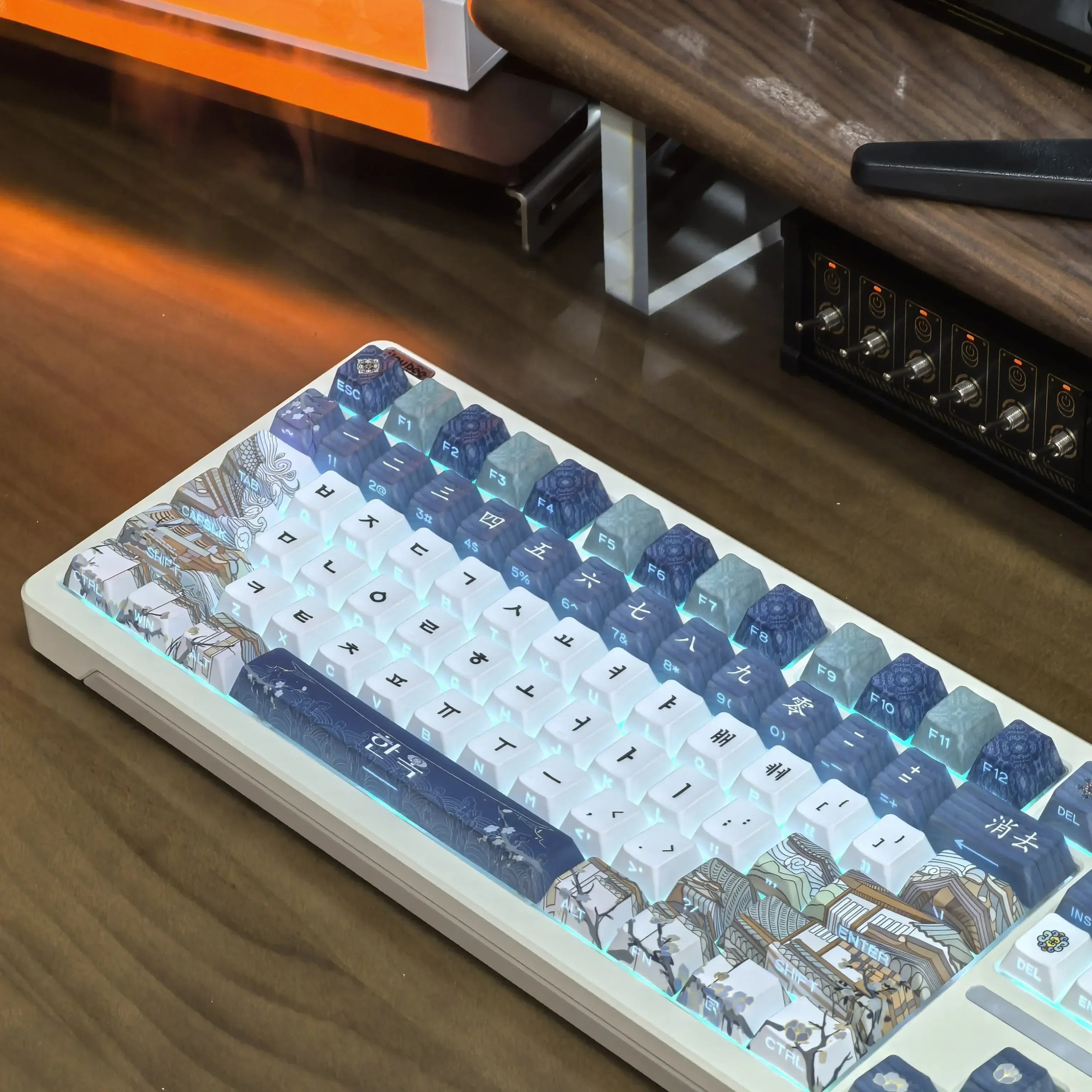 Hanok Seúl Keycap arquitectura teclas coreanas perfil de cereza lado grabado translúcido PBT 2,25/2.75U Alice Hangul teclado Cap - imagen 4