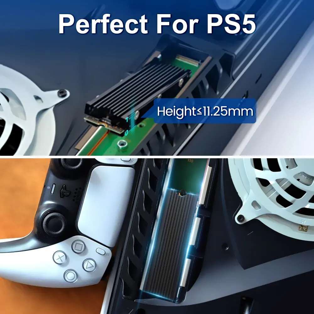 JEYI M.2 2280 SSD disipador de calor compatible con PS5 PC, NVME NGFF 2280 SSD disipador de calor de doble cara refrigeración con almohadillas térmicas de silicona enfriador - imagen 2