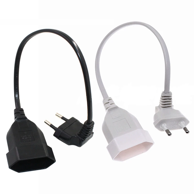 1 Uds Cable adaptador de corriente de la UE, Cable de alimentación de enchufe macho a hembra redondo europeo de 2 pines en ángulo de 90 grados para UPS PDU 0,3 M/0,6 M