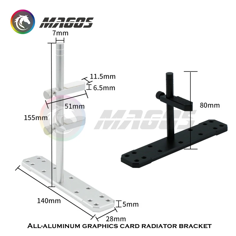 Soporte para tarjeta gráfica de aleación de aluminio, montaje de posición del ventilador de 12 cm/14 cm para caja de panel de vidrio transparente lateral universal - imagen 2