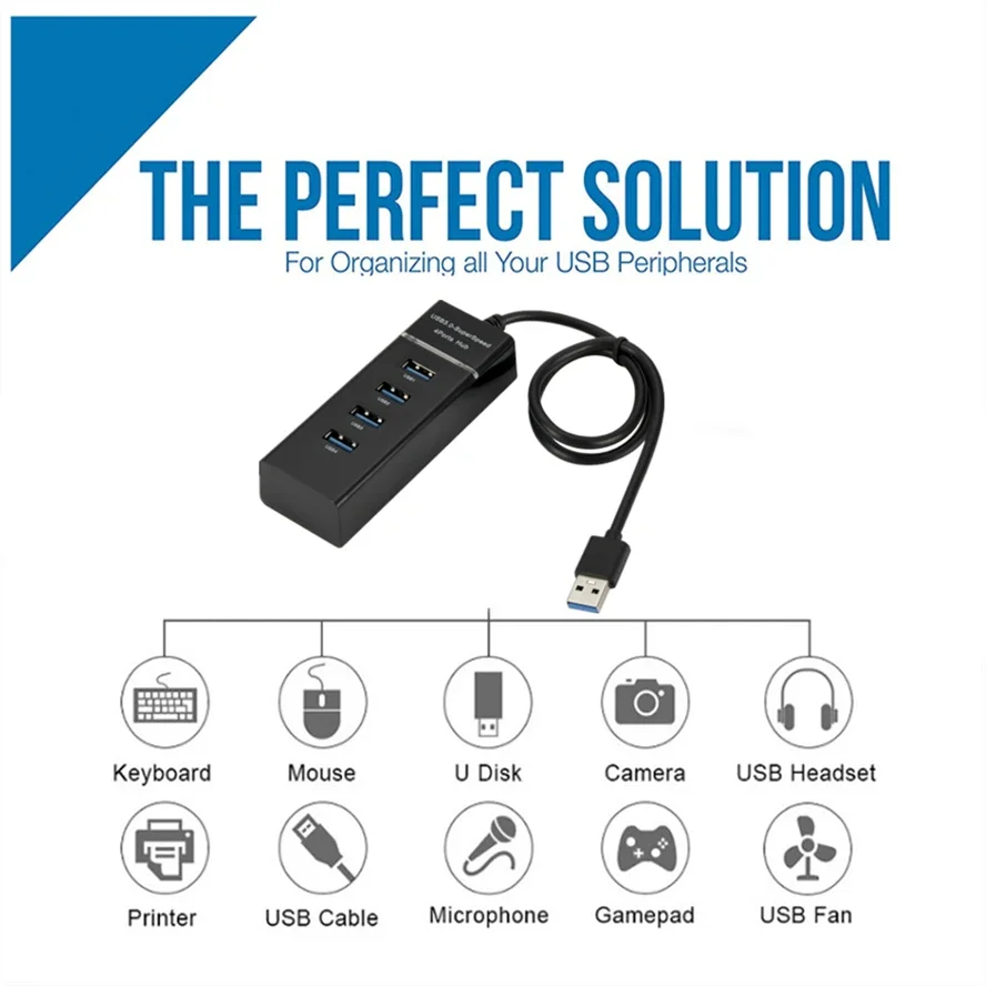 Adaptador expansor USB HUB 3,0 de 4 puertos de alta velocidad, divisor Multi USB, extensor múltiple con adaptador de corriente de lámpara LED para PC y portátil - imagen 5