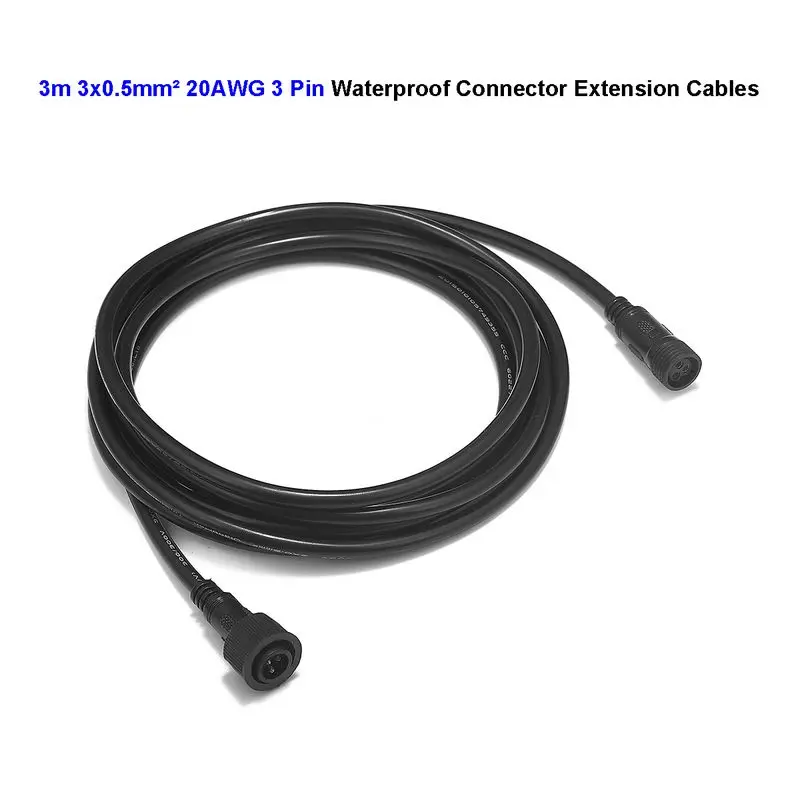 Cable conector de extensión de alimentación impermeable, cables de núcleo de 0,5mm para arandela de pared LED WS2812B, tira de píxeles LED, lámpara de escenario, 1/2/3m, 3 pines