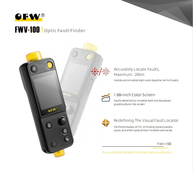 OFW-buscador de fallos ópticos, 20KM, soporte OTDR con mango, prueba de fibra activa, Ranger FTTB FTTH, medidor de prueba de punto de interrupción VFL 10MW - imagen 2