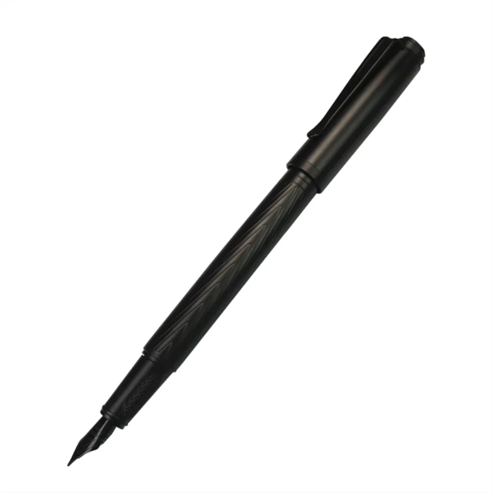 Pluma estilográfica samurái negra de punta de titanio, plumas de tinta suave recargables de 0,5mm, textura de árbol, suministros de escritura - imagen 2