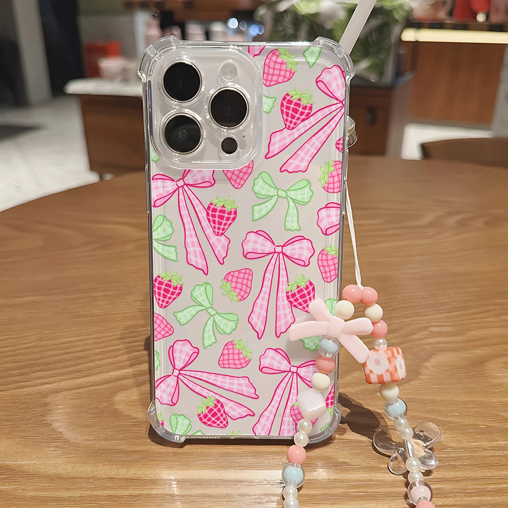 Funda de teléfono transparente anticaída con lazo de fresa para Xiaomi Redmi 14C 13C 12C K50 K40 Note 14 13 12 11 10 9S A1 A2 Pro Plus 4G 5G - imagen 5